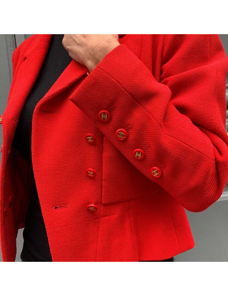 Veste T40 CHANEL Collection 95 en soie rouge 
