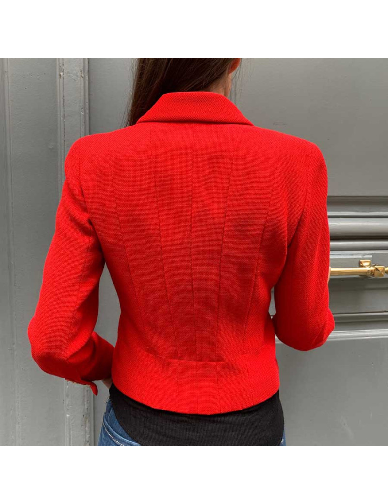 Veste T40 CHANEL Collection 95 en soie rouge 