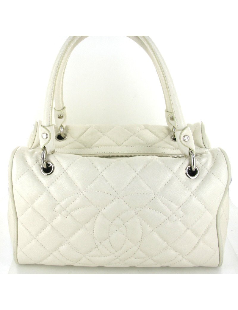 Sac CHANEL bowling en cuir matelassé blanc