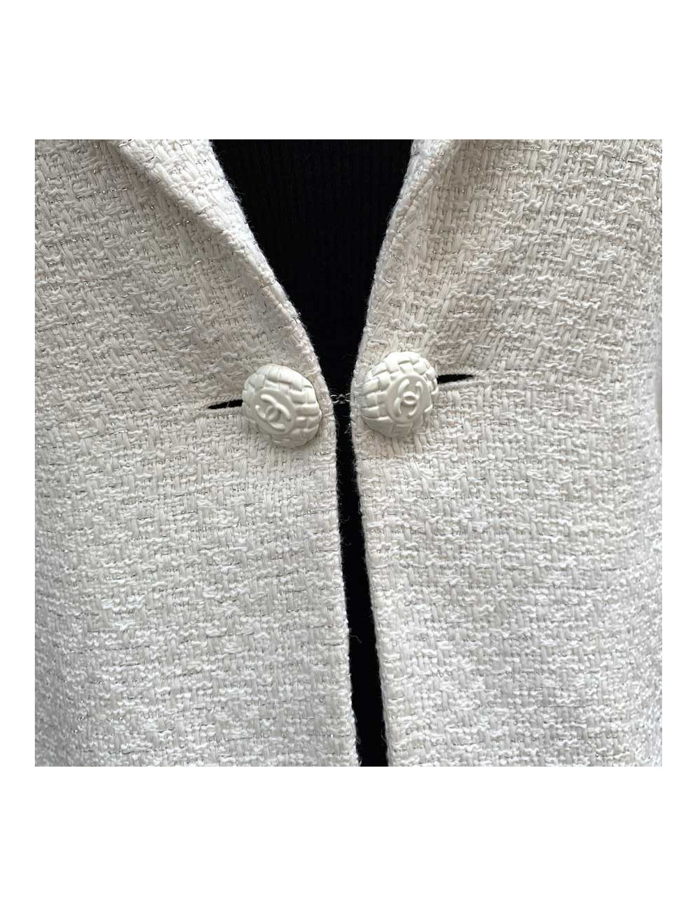 Veste Chanel T40 blanche fils d'argent