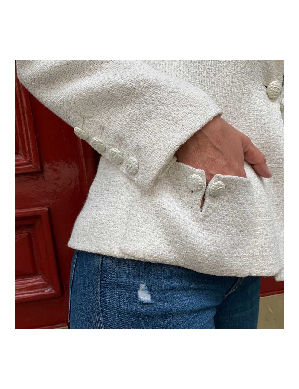 Veste Chanel T40 blanche fils d'argent