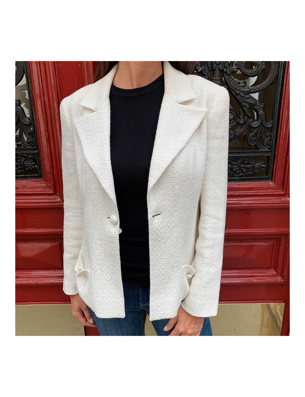 Veste Chanel T40 blanche fils d'argent