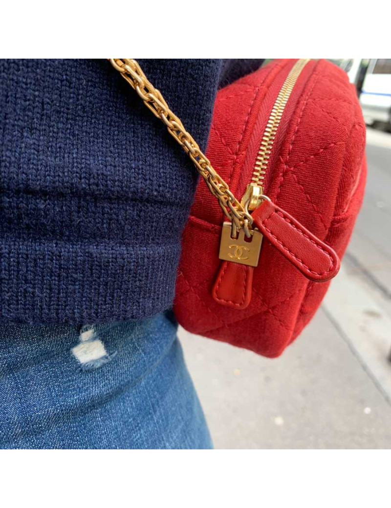 Sac Caméra Chanel en jersey rouge