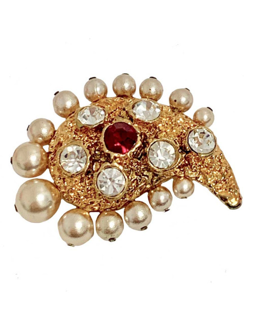 Broche LACROIX perles, métal doré et strass
