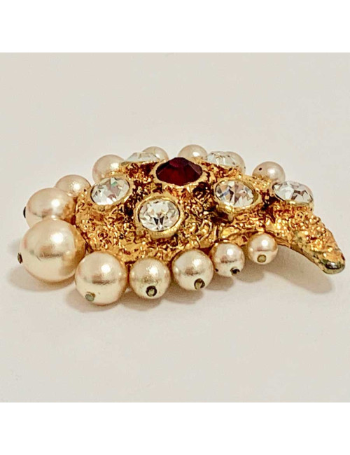 Broche LACROIX perles, métal doré et strass