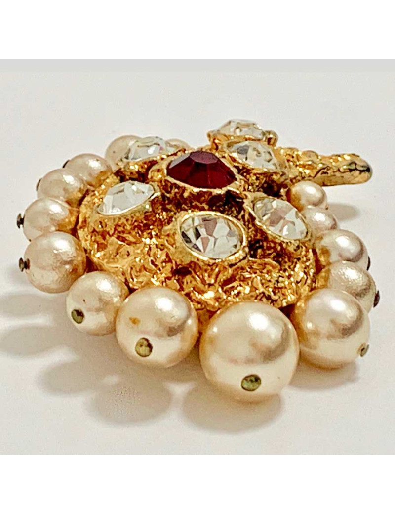 Broche LACROIX perles, métal doré et strass