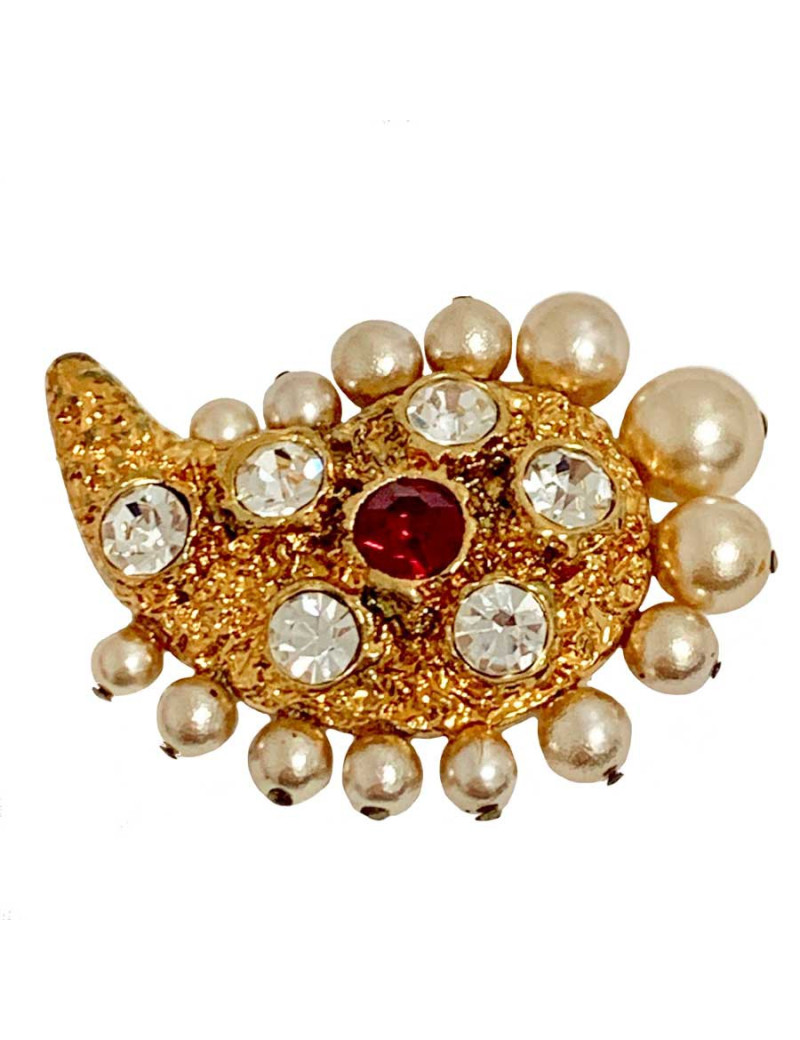 Broche LACROIX perles, métal doré et strass