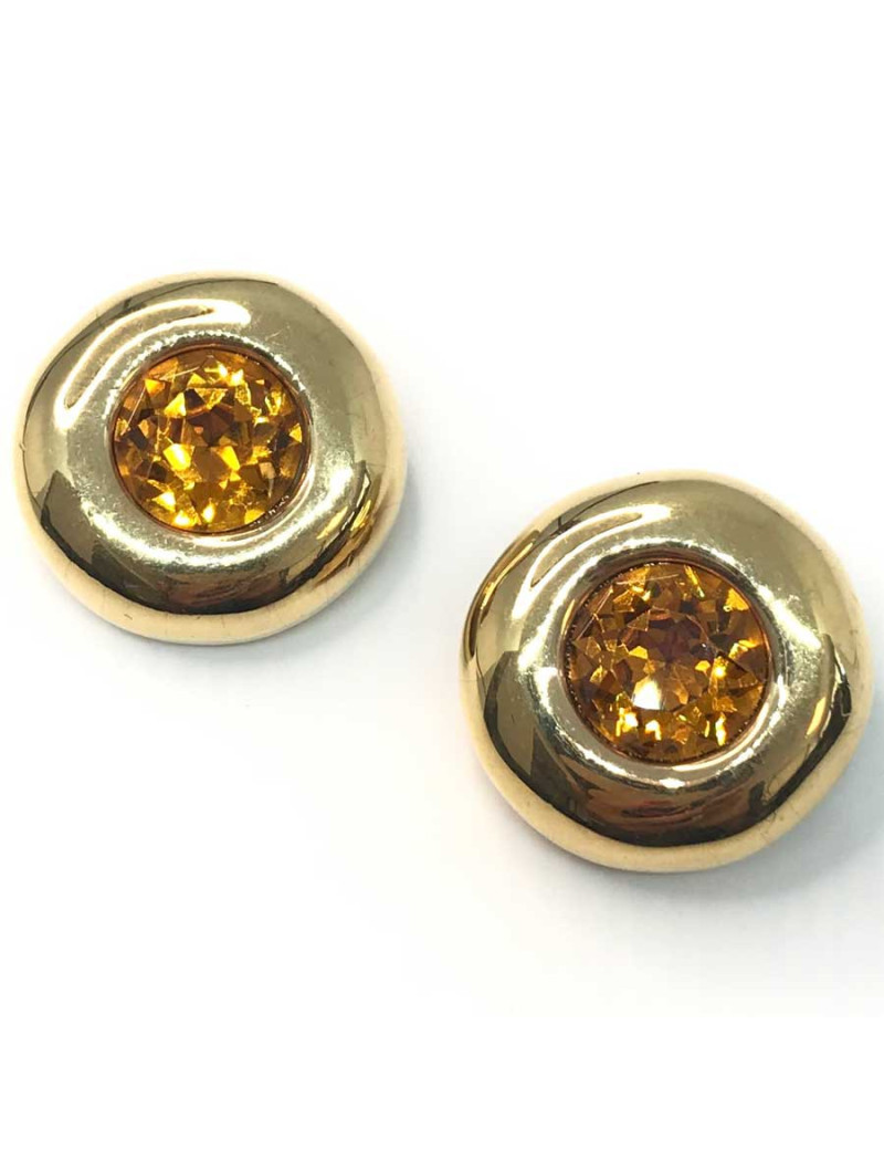 Boucles d'oreille SANS MARQUE métal doré et strass jaune