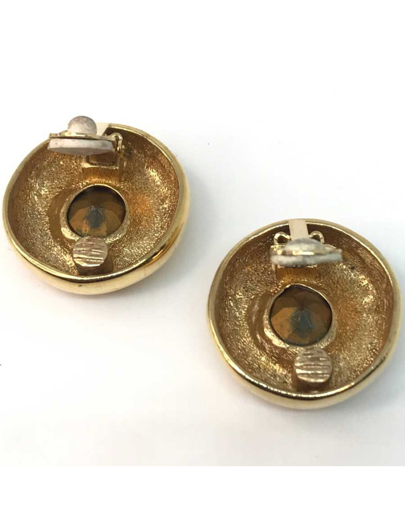 Boucles d'oreille SANS MARQUE métal doré et strass jaune