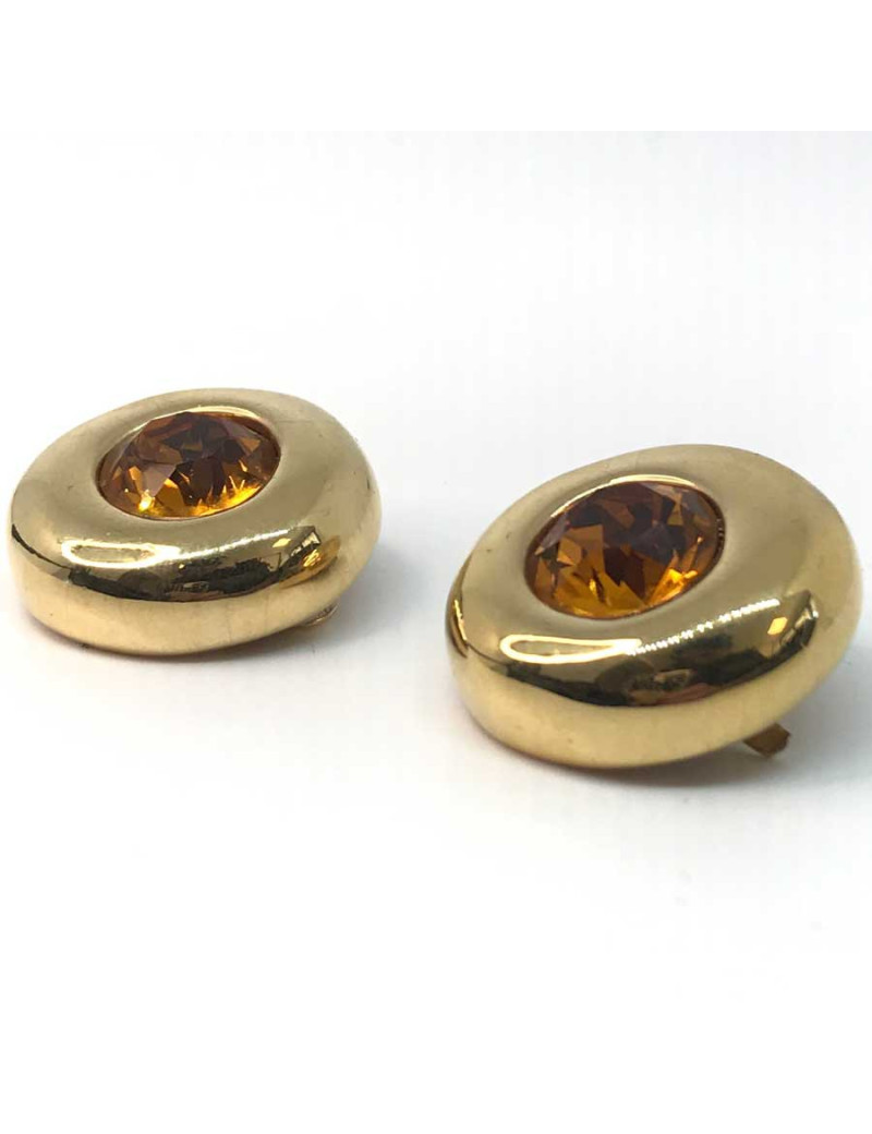 Boucles d'oreille SANS MARQUE métal doré et strass jaune