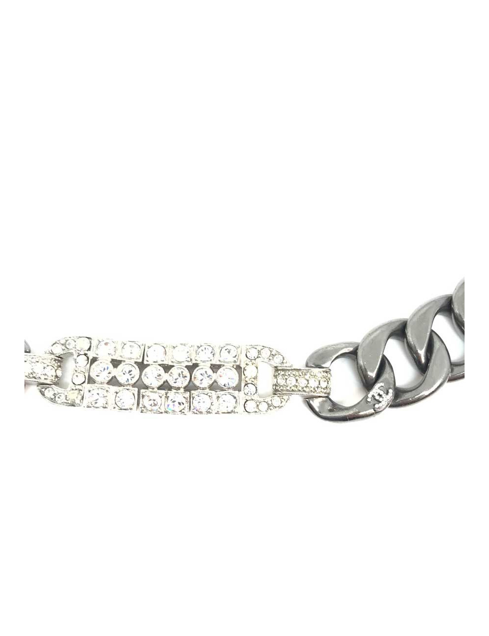 CHANEL silver chain and rhinestones belt