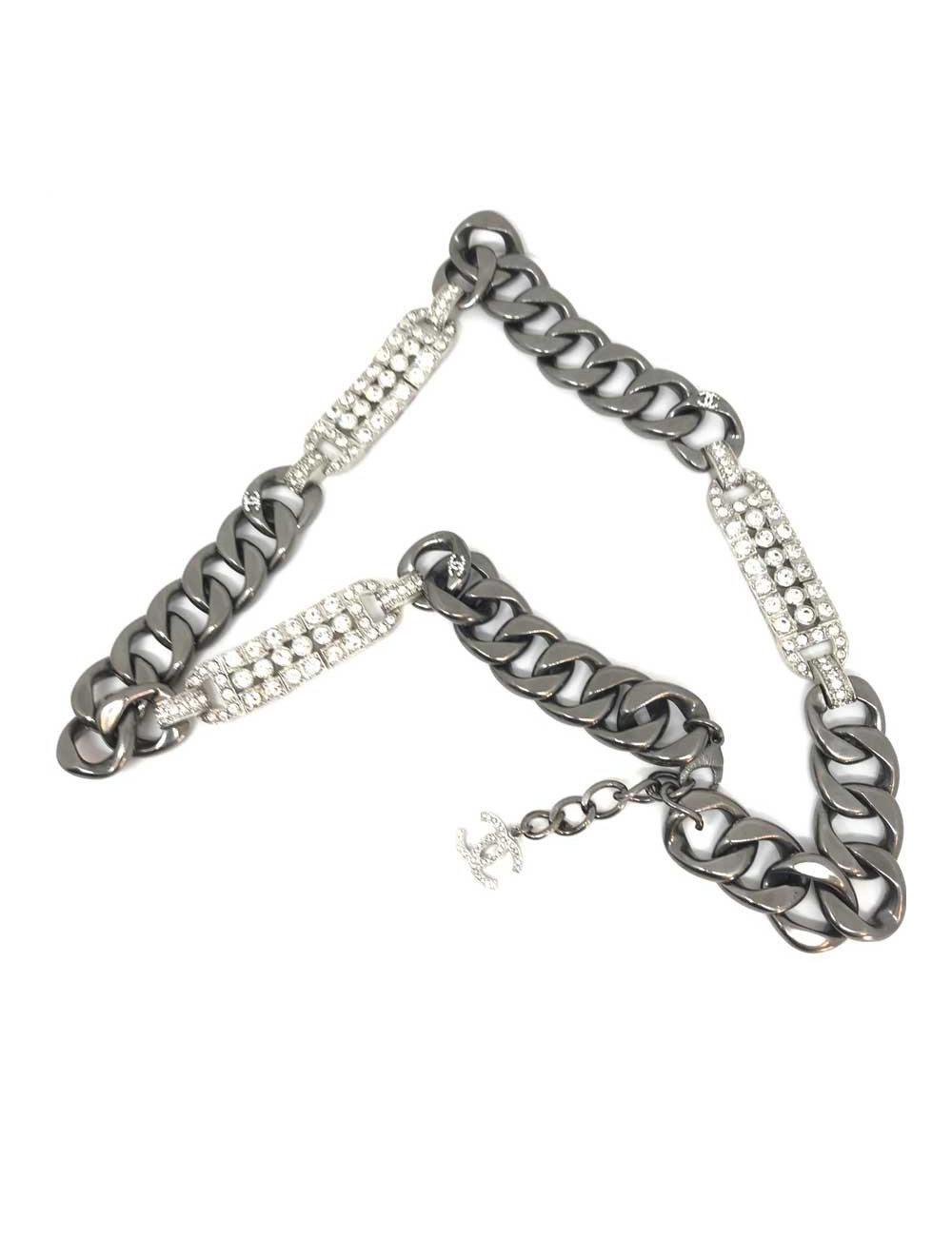 CHANEL silver chain and rhinestones belt