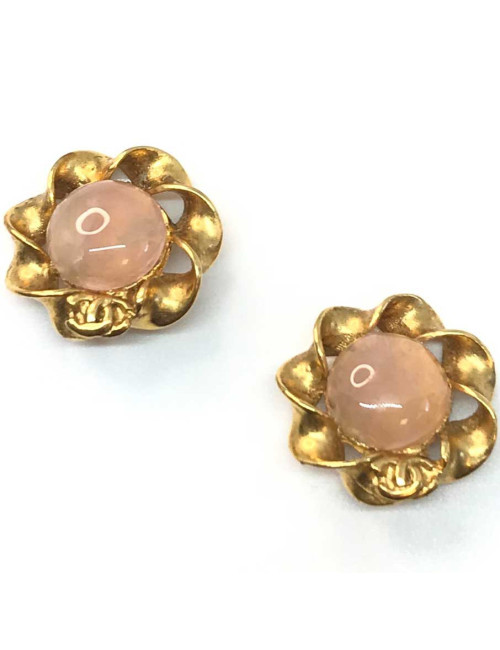 Boucles d'oreille clips CHANEL rose Vintage