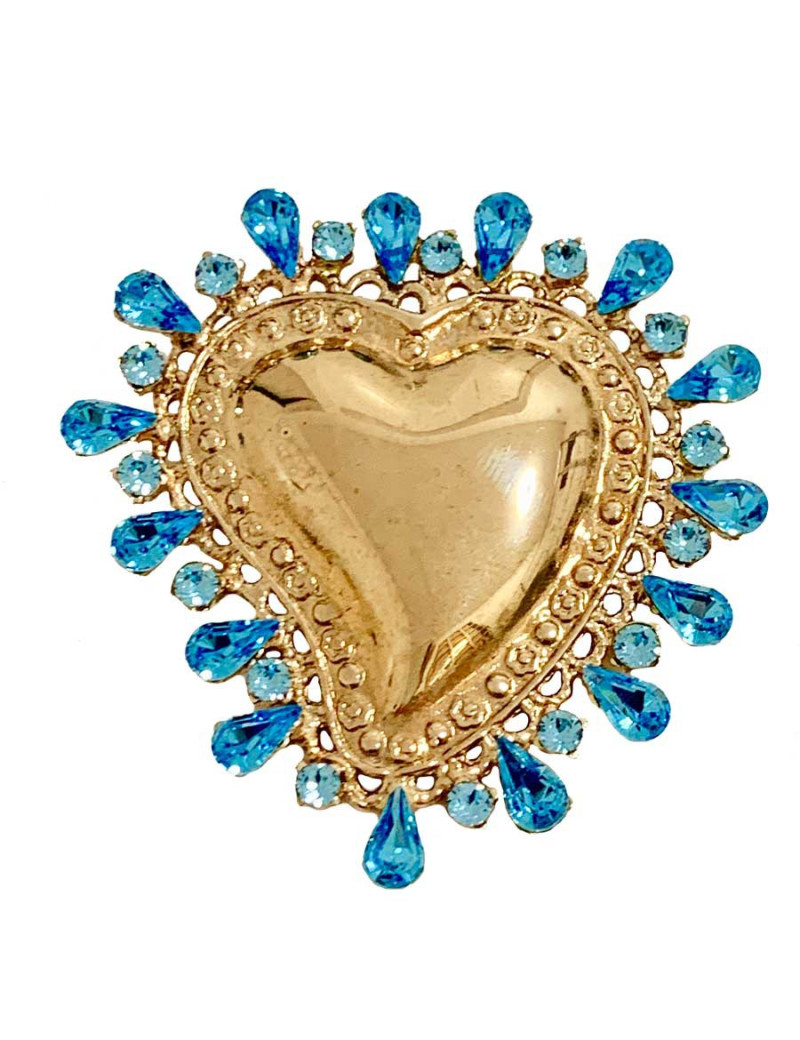 Broche CHRISTIAN LACROIX coeur doré strass bleu