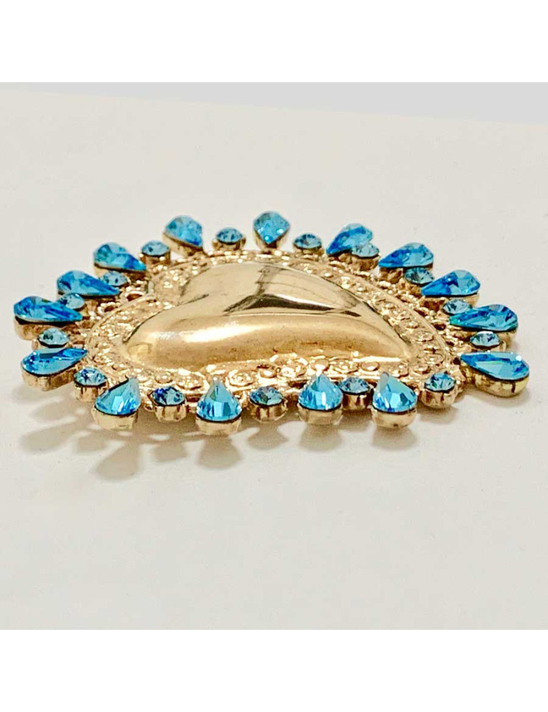 Broche CHRISTIAN LACROIX coeur doré strass bleu