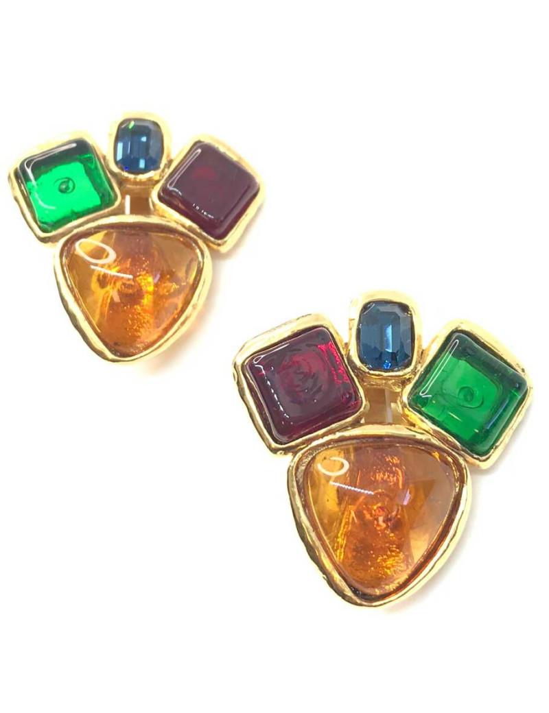 Boucles d'oreille clips CHANEL Couture pâte de verre