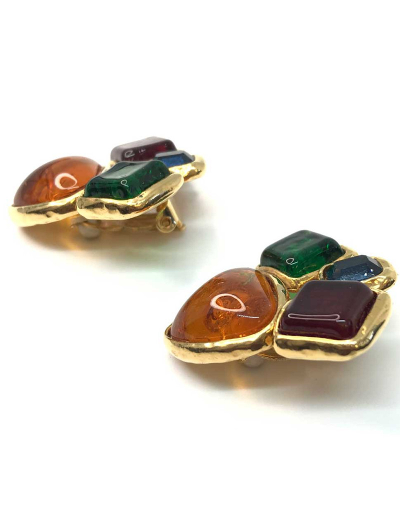 Boucles d'oreille clips CHANEL Couture pâte de verre