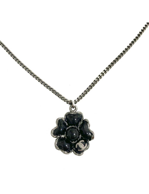 Collier camélias CHANEL chaine métal noir