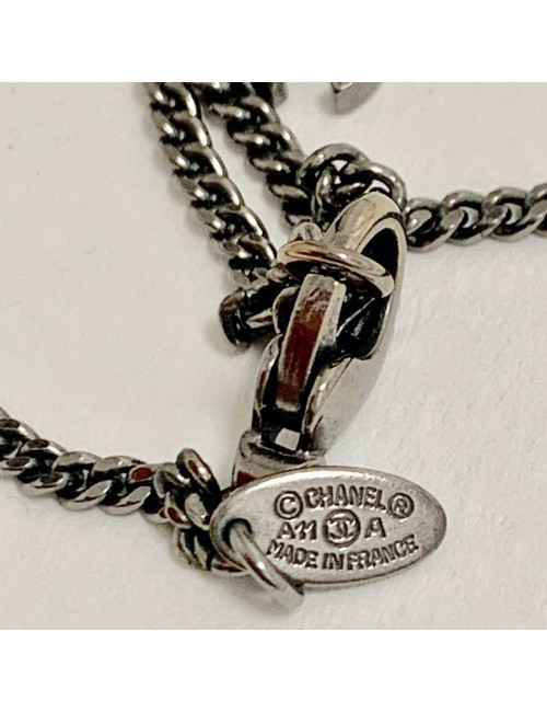 Collier camélias CHANEL chaine métal noir