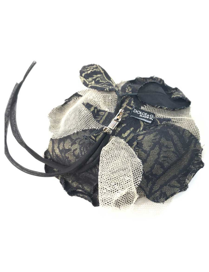 DOLCE & GABBANA gold and black mesh flower brooch
