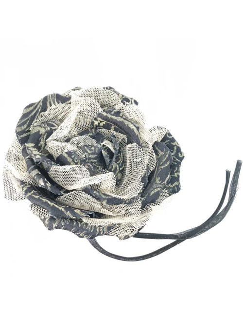 DOLCE & GABBANA gold and black mesh flower brooch