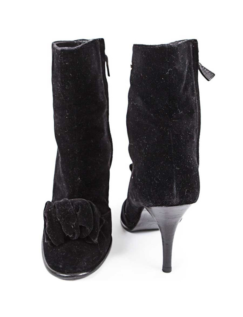 Bottines à talons CHANEL T39 veau velours noir