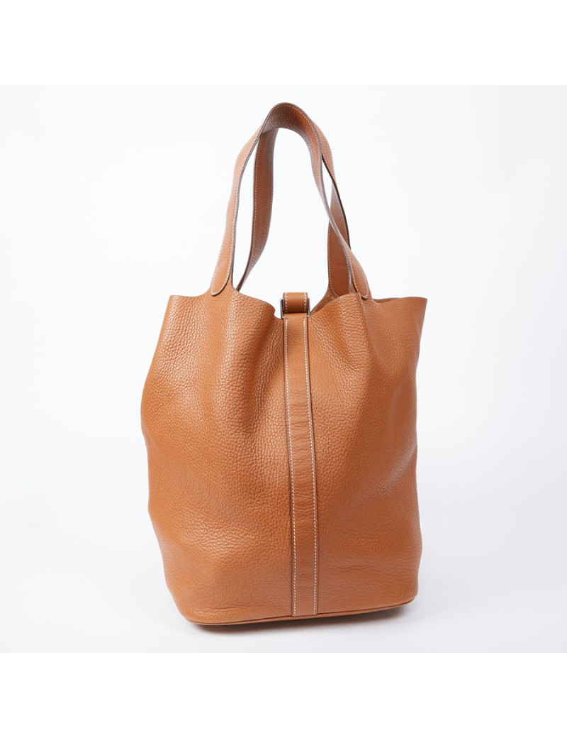 Sac Picotin HERMES GM taurillon Clémence gold