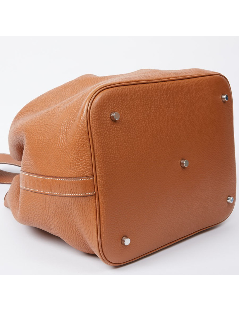 Sac Picotin HERMES GM taurillon Clémence gold