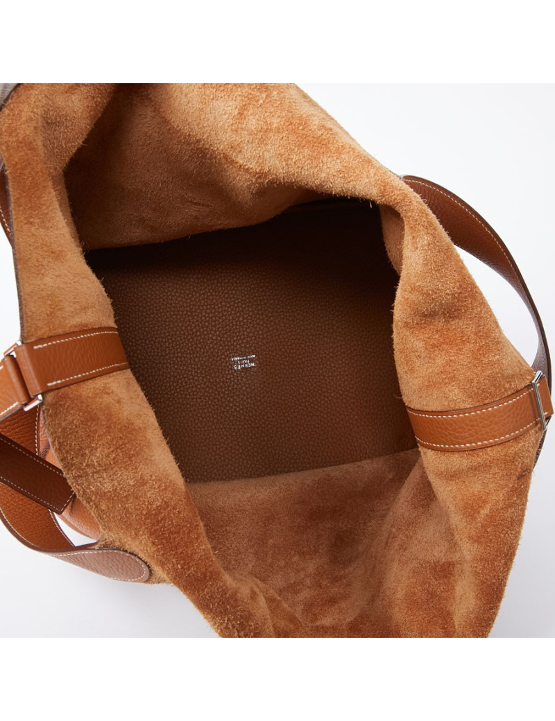 Sac Picotin HERMES GM taurillon Clémence gold