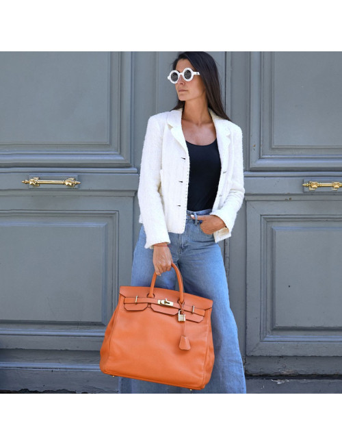 Sac Haut à courroies HERMES cuir togo orange