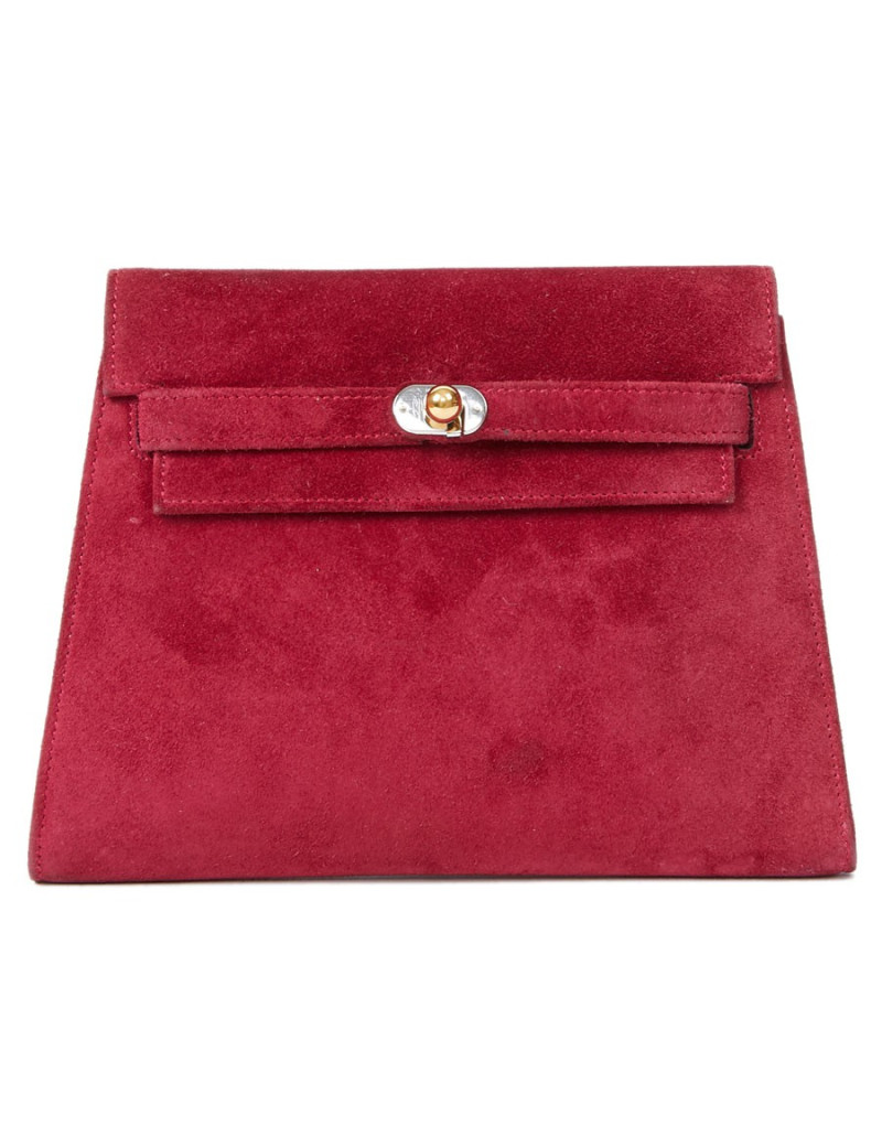 Mini sac Kelly vintage HERMES veau velours framboise