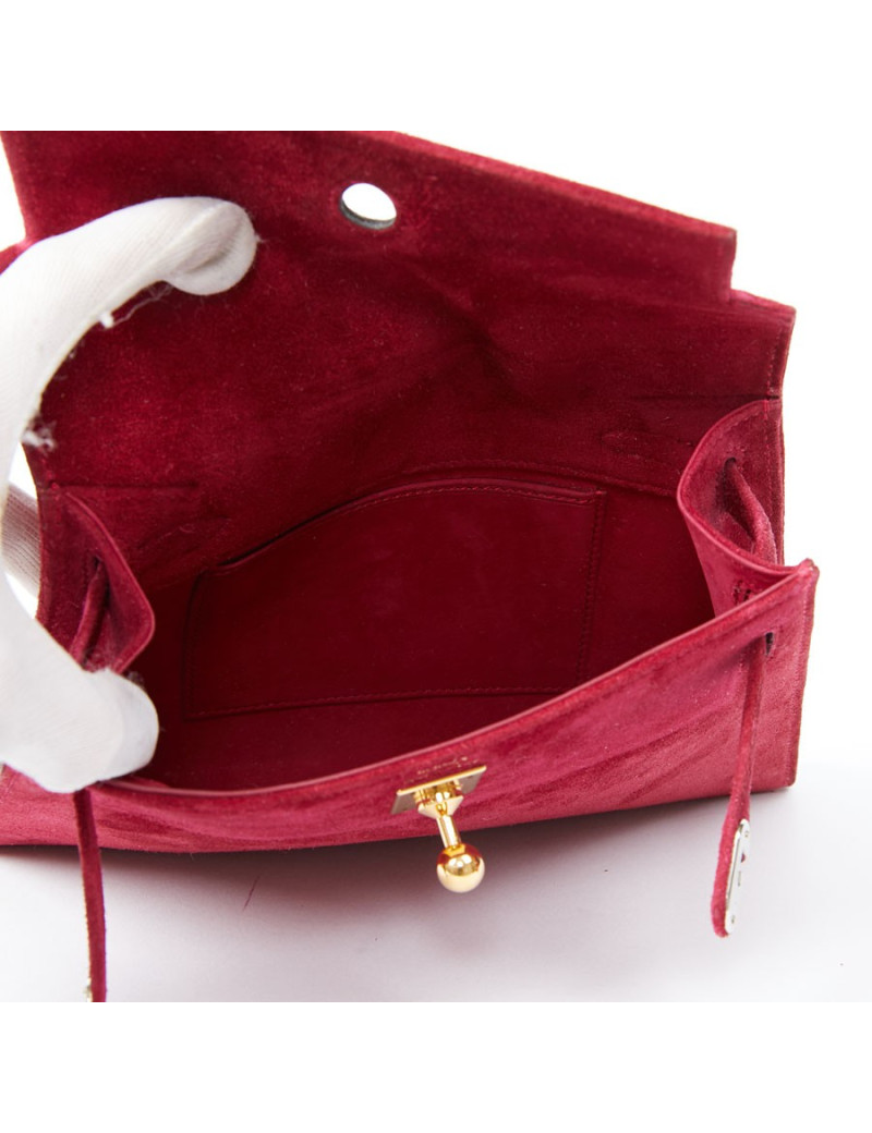 Mini sac Kelly vintage HERMES veau velours framboise