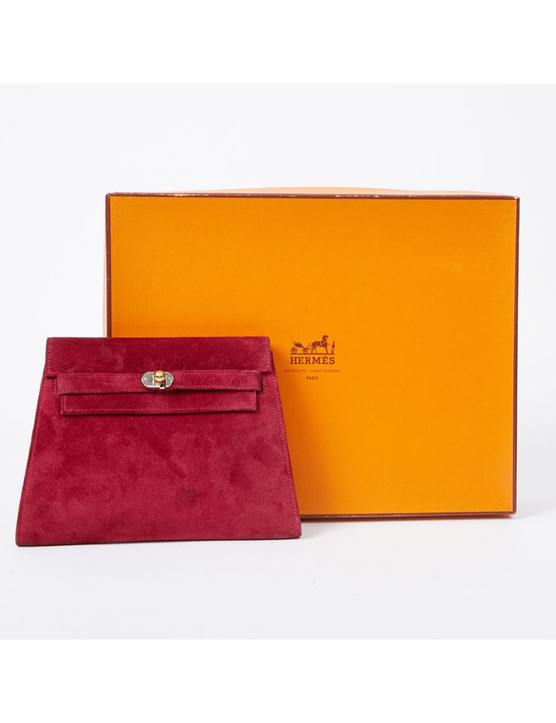 Mini sac Kelly vintage HERMES veau velours framboise