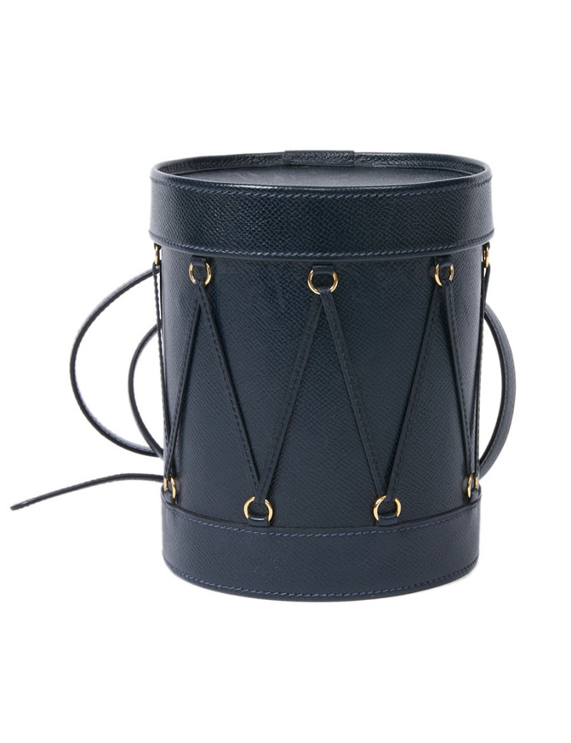 Sac Tambour HERMÈS cuir bleu