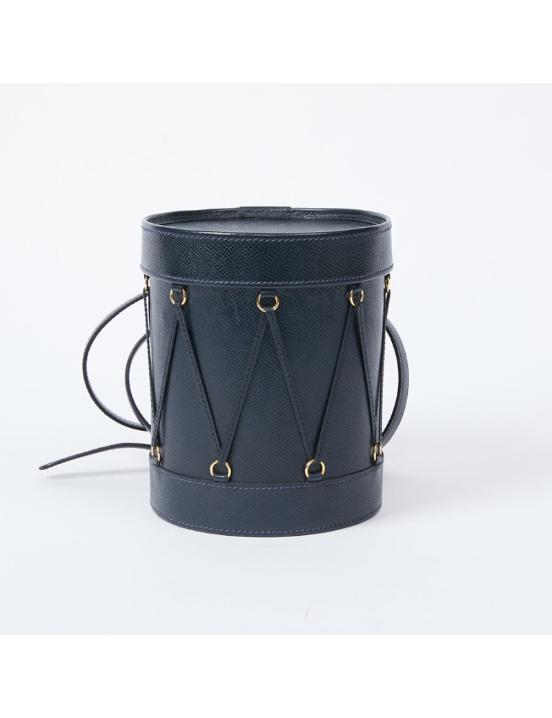 Sac Tambour HERMÈS cuir bleu