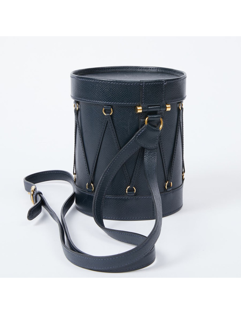 Sac Tambour HERMÈS cuir bleu