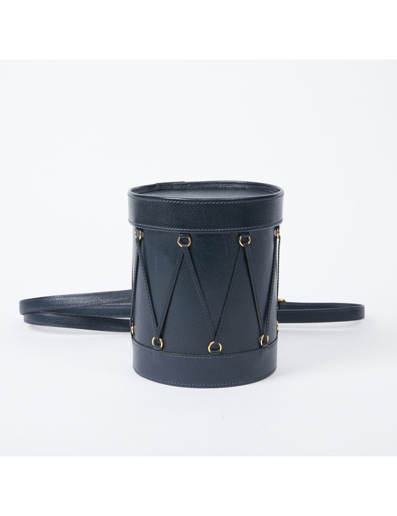 Sac Tambour HERMÈS cuir bleu