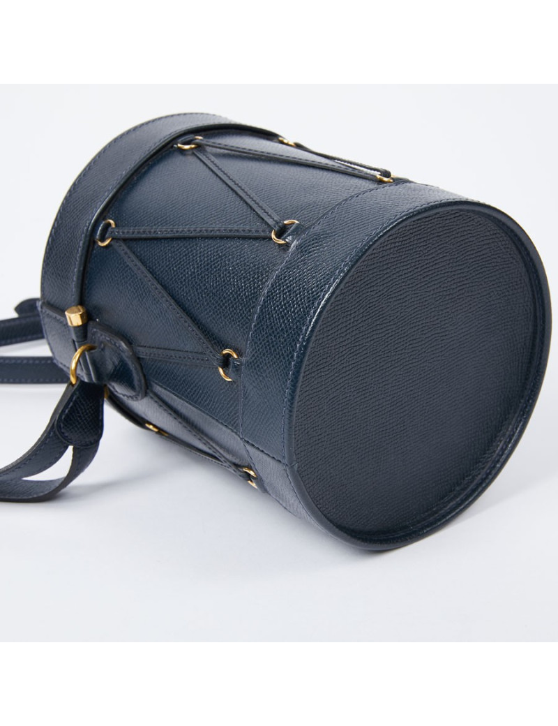 Sac Tambour HERMÈS cuir bleu