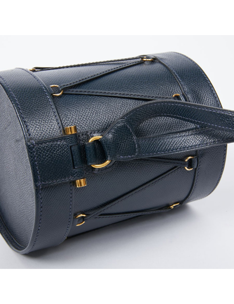 Sac Tambour HERMÈS cuir bleu