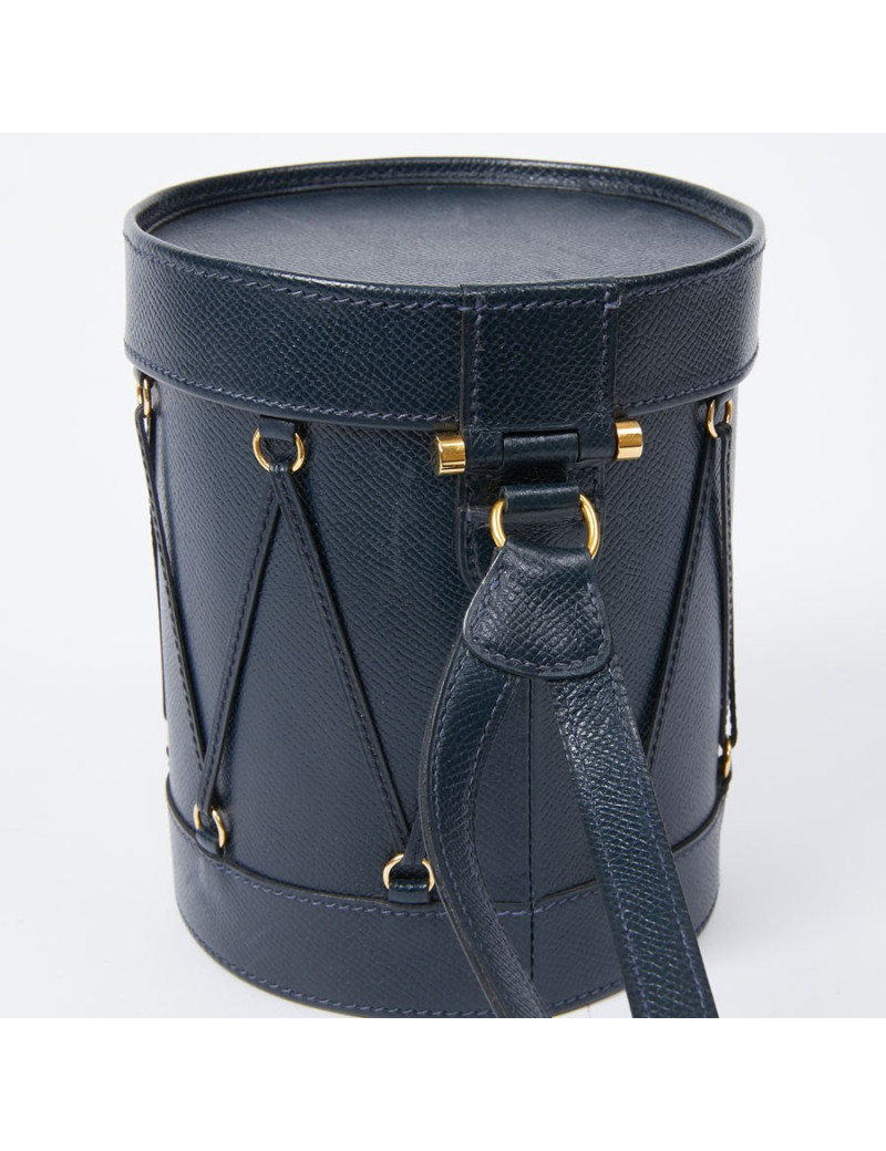 Sac Tambour HERMÈS cuir bleu