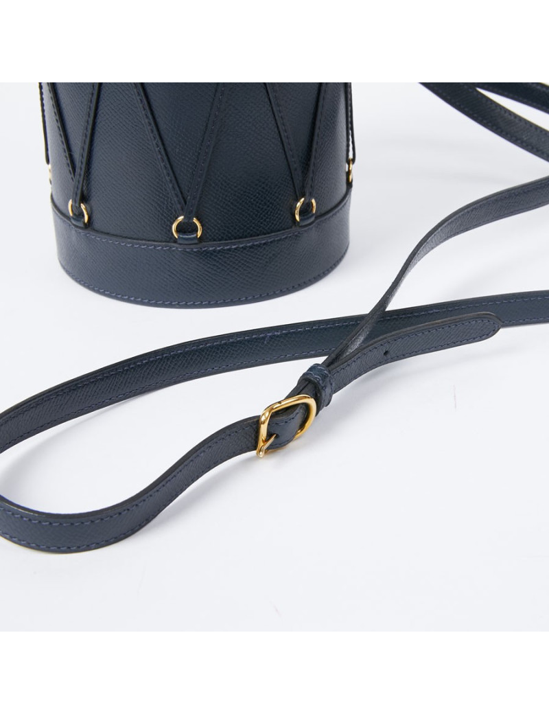 Sac Tambour HERMÈS cuir bleu
