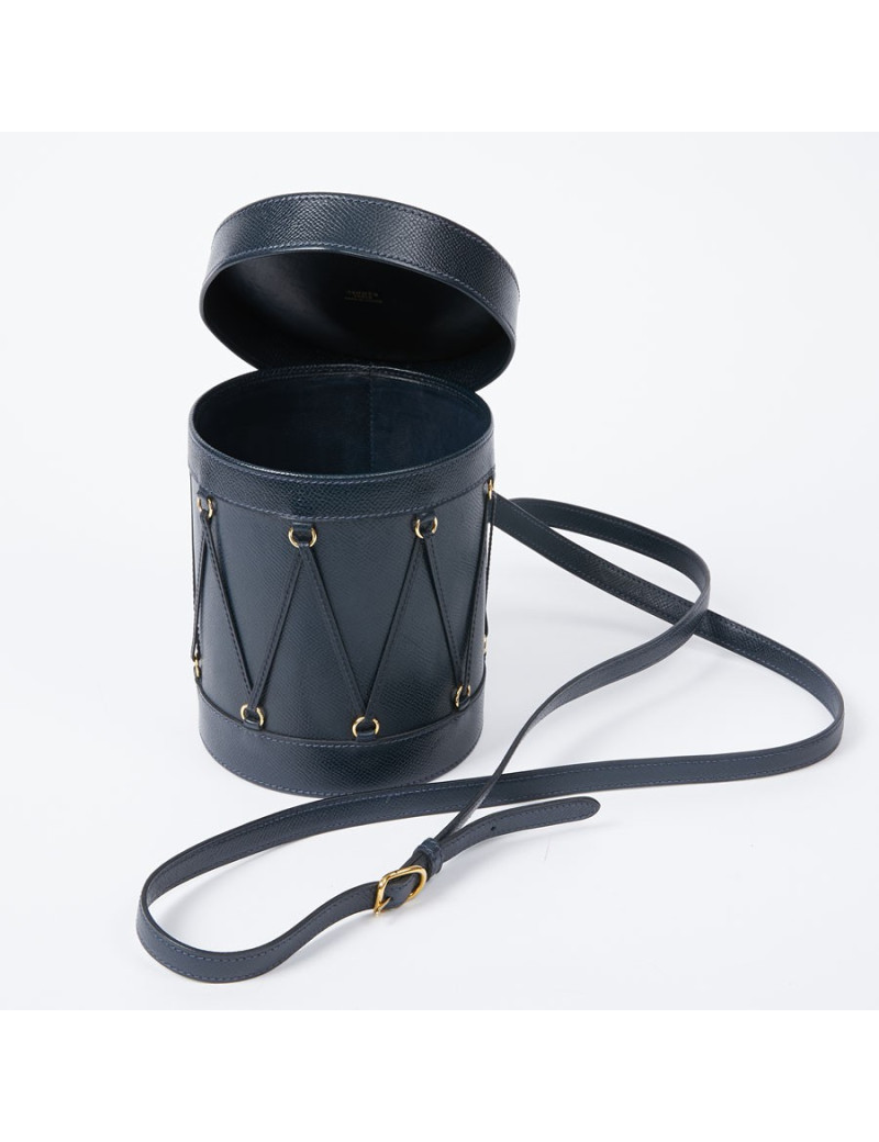 Sac Tambour HERMÈS cuir bleu