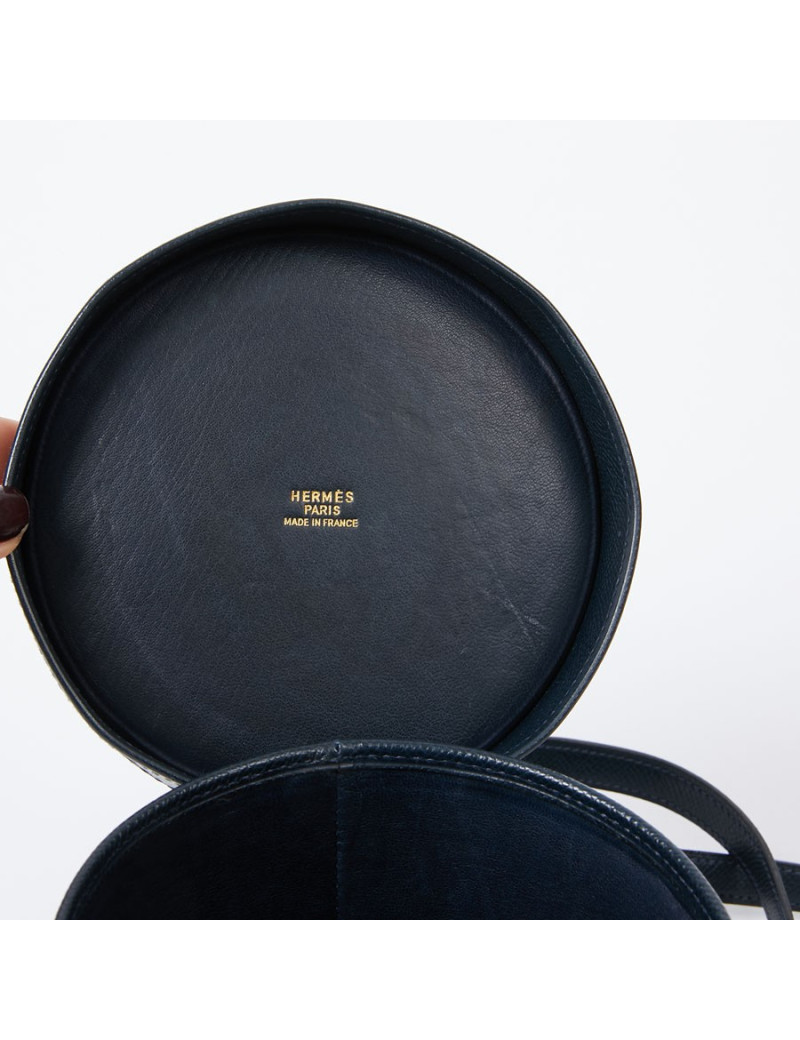Sac Tambour HERMÈS cuir bleu