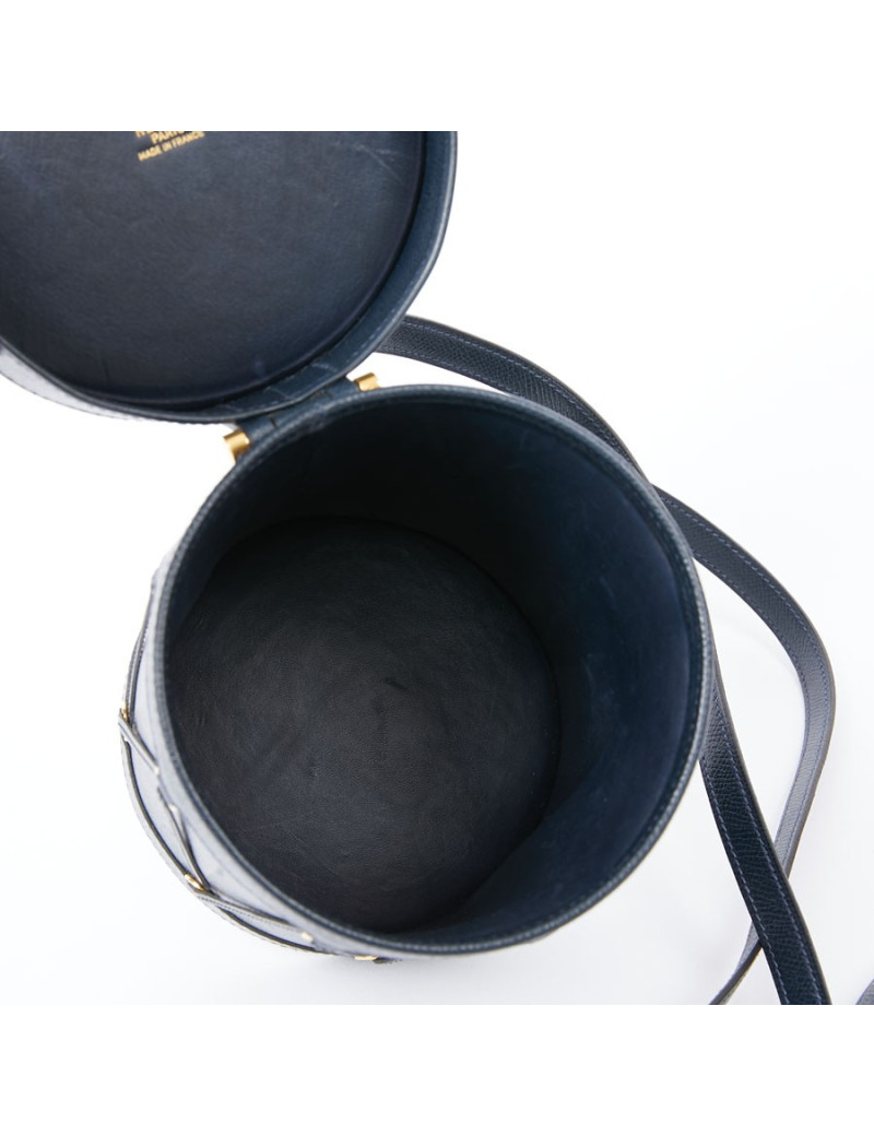 Sac Tambour HERMÈS cuir bleu