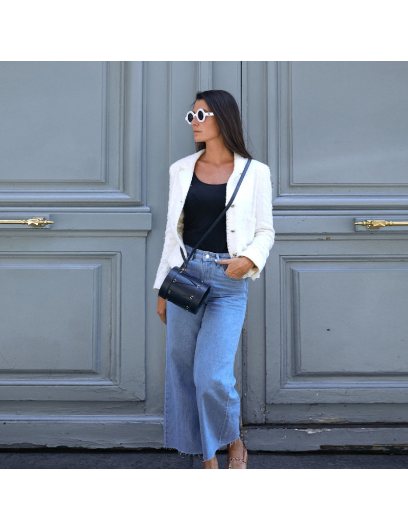 Sac Tambour HERMÈS cuir bleu