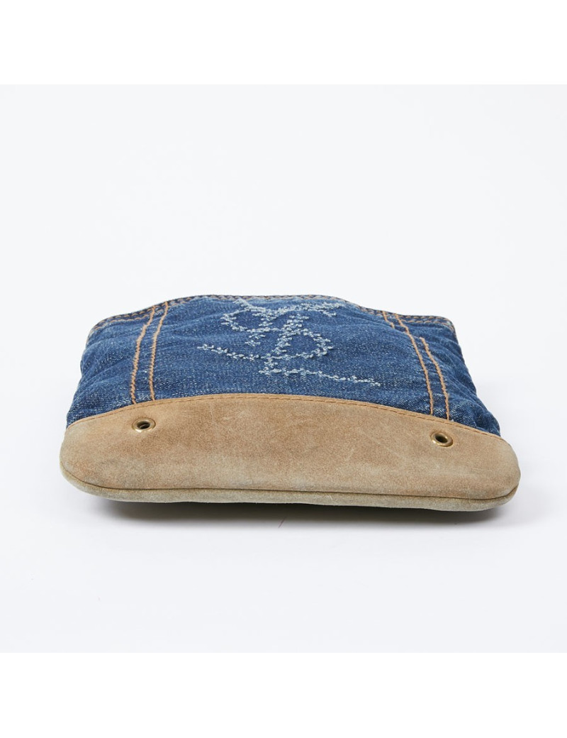 Sac bandoulière YSL en toile denim bleu 