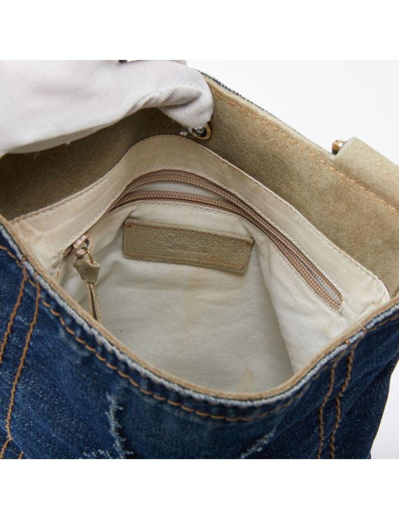 Sac bandoulière YSL en toile denim bleu 