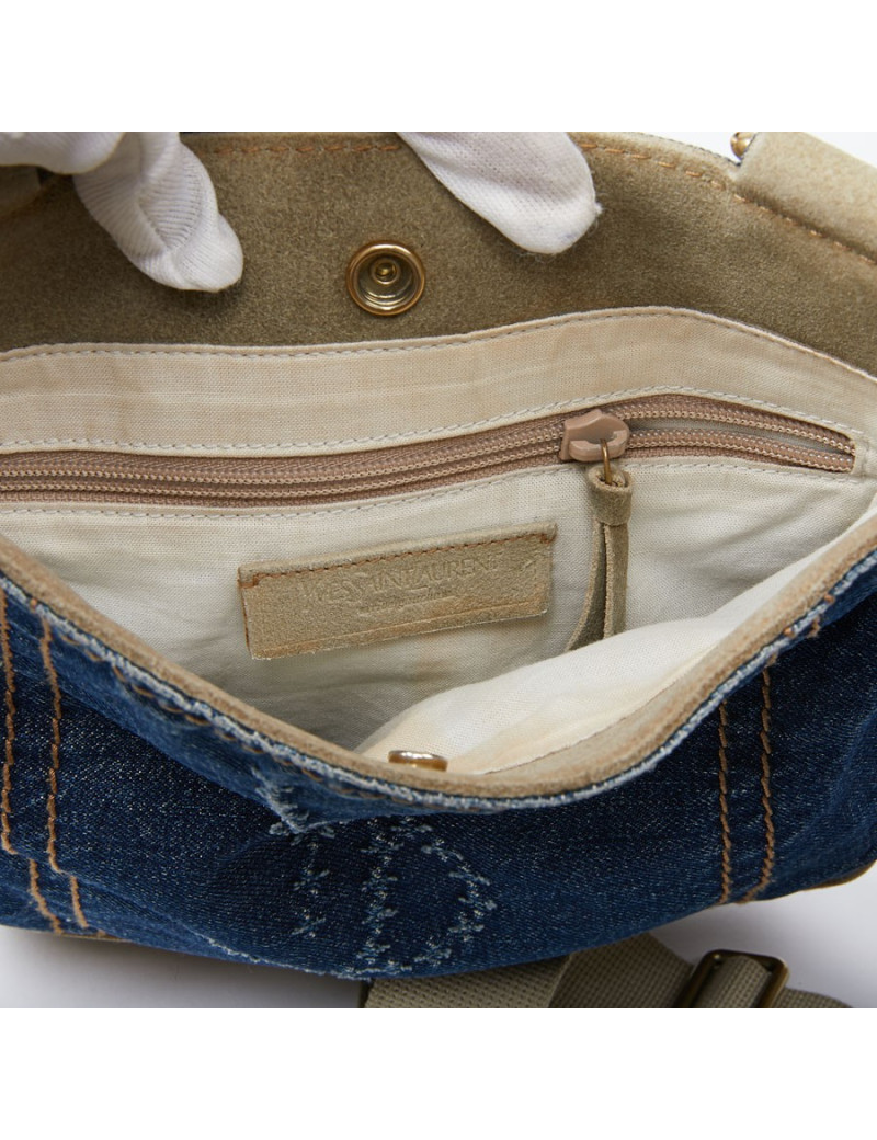 Mini sac YSL en toile denim bleu 
