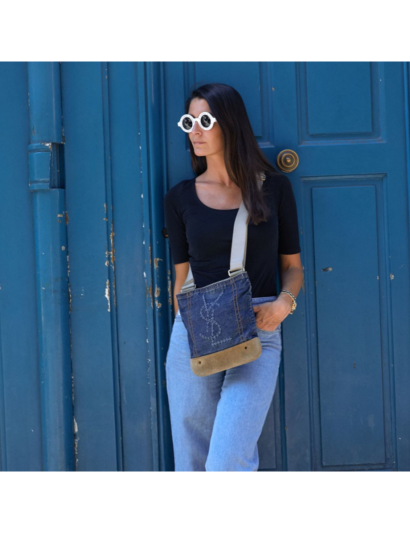 Sac bandoulière YSL en toile denim bleu 