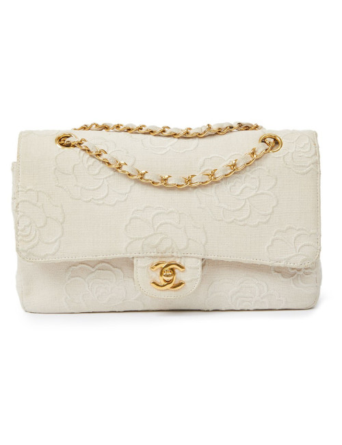 A NETTOYERSac motifs camélias CHANEL toile beige
